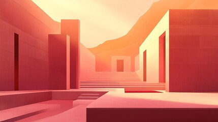 Aufkleber - Abstract pink geometric building.