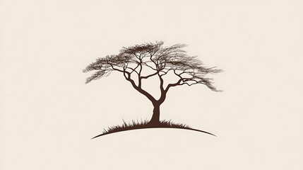 Poster - Brown tree silhouette on a hill.