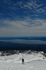 Wall Mural - Villarrica Vulcano Ascent with ski top touring blue sky chile