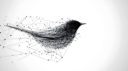 Poster - Bird graphic, geometric lines, nodes.