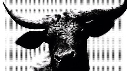 Poster - Halftone bull portrait on dotted background.