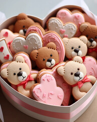 Wall Mural - Valentine's Day Celebration with Heart-shaped Cookies and Teddy Bears