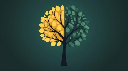 Poster - Split tree, yellow/green leaves.