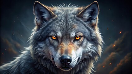  of angry wolf with piercing orange eyes, wolf, angry, furious,animal, wildlife, predator, teeth, aggressive, fierce, wild
