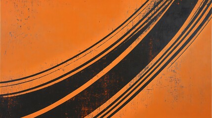 Poster - Orange background with black curved lines.