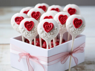 Wall Mural - Valentine's Day Lollipops in a White Box with Roses and Hearts 