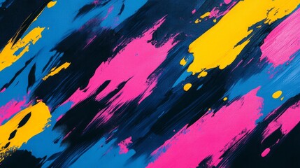Poster - Vibrant Abstract Texture Featuring Bold Swirls of Bright Pink, Deep Blue, and Sunshine Yellow on a Dark Background for Artistic Design and Creative Projects