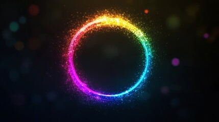 Poster - Vibrant Colorful Sparkling Circular Glow Abstract Design with Rainbow Particles and Soft Light Effects Ideal for Backgrounds and Modern Graphics