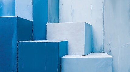 Aufkleber - Blue and white abstract cube shapes.
