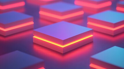 Poster - Futuristic Abstract Design Featuring Neon Light Strips on Geometric Shapes in a Vibrant and Dynamic Color Palette for Modern Aesthetics