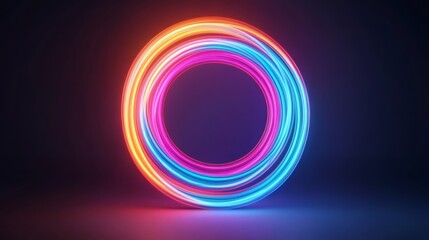 Poster - Vibrant Neon Circular Light Trails in Multicolor Glow Creating a Dynamic and Energetic Visual Effect on a Dark Background