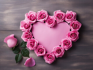 Wall Mural - Valentine's Day Greeting Card with Pink Rose Heart