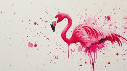 Poster - Pink flamingo splash paint art.