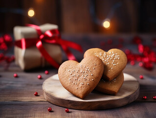 Poster - Valentine's Day Heart-shaped Cookies on Wooden Table