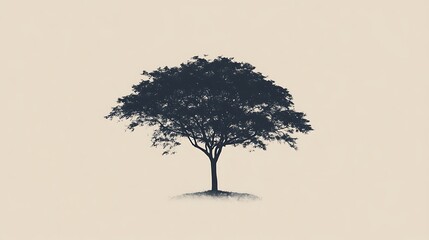 Poster - Lone tree silhouette on beige background.