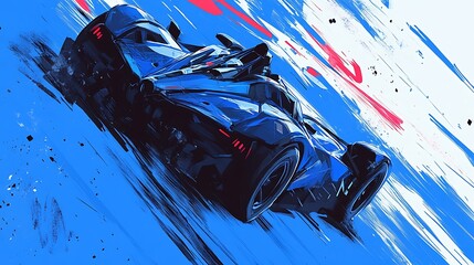 Aufkleber - Blue race car with paint splatters.