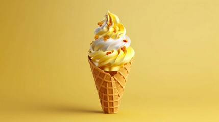 Canvas Print -  Yellow Ice Cream in Waffle Cone 