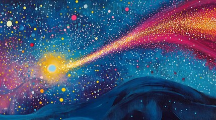 Poster - Colorful star trail across night sky.