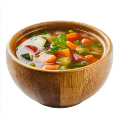 Wall Mural - Mix vegetable soup in a wooden bowl isolated on a white background