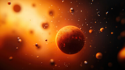 Wall Mural - a vibrant cosmic scene featuring a glowing planet amidst swirling particles, evoking the beauty of s