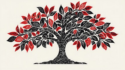 Poster - Stylized tree with red leaves.