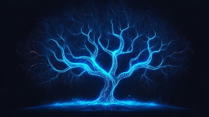 Fototapete - Glowing blue tree with fine branches.