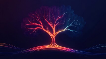 Poster - Glowing colorful tree on dark.