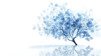 Poster - Blue tree graphic on white background.