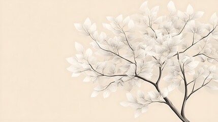Poster - White leafy tree on soft beige background.
