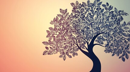 Poster - Tree sketch art on gradient background.