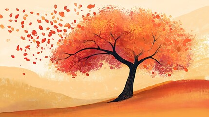 Poster - Autumn tree with falling leaves.