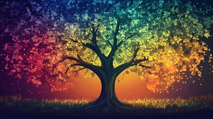 Poster - Colorful tree with leaves.