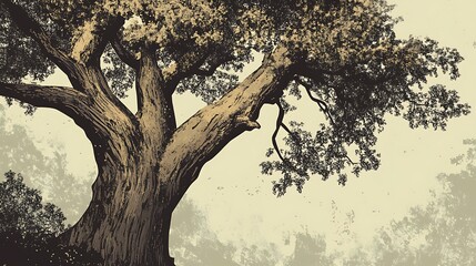 Poster - Detailed monochrome large old tree.