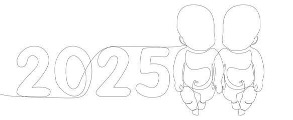 Poster - One continuous line of Baby with number 2025. Thin Line Illustration vector concept. Contour Drawing Creative ideas.