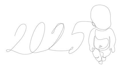 Poster - One continuous line of Baby with number 2025. Thin Line Illustration vector concept. Contour Drawing Creative ideas.