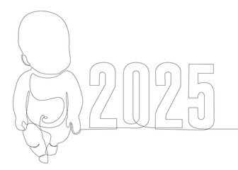 Poster - One continuous line of Baby with number 2025. Thin Line Illustration vector concept. Contour Drawing Creative ideas.
