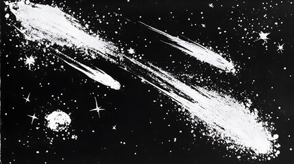 Poster - Abstract art depicting shooting stars and celestial bodies in a night sky.