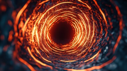 Poster - A mesmerizing view of a fiery, glowing tunnel with swirling orange and red patterns, leading into a dark abyss.