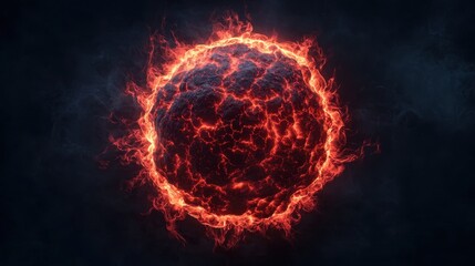Poster - A fiery, glowing sphere surrounded by bright red flames against a dark background, creating a dramatic and intense visual effect.