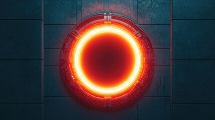 Poster - A glowing circular portal with a vibrant red-orange light, set against a textured dark background, creates a mystical and futuristic atmosphere.