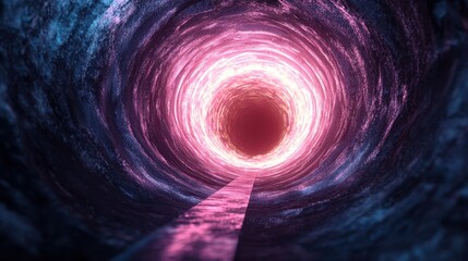Poster - A mesmerizing view of a glowing tunnel, featuring swirling colors and a dark center, evoking a sense of depth and mystery.