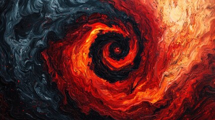 Poster - A vibrant, swirling abstract image featuring rich reds, blacks, and yellows, depicting a cosmic vortex reminiscent of galaxies or celestial phenomena.