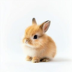 A cute european baby rabbit sitting pose isolated on a white background