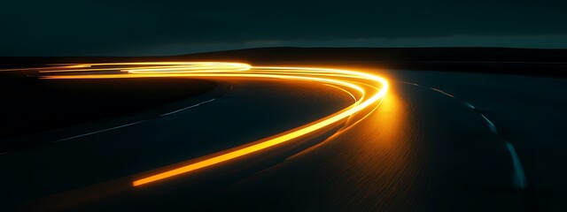Poster - Night road with glowing light trails.