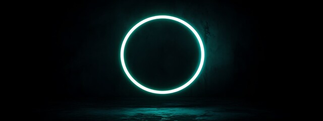 Poster - Glowing teal circle in dark space.