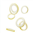 Onion ring slices falling isolated on a white background