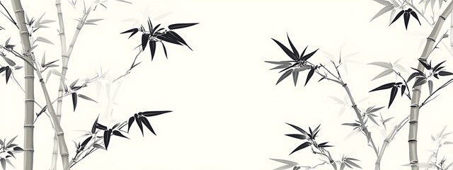 Poster - Elegant grayscale bamboo illustration, ideal for backgrounds and design.
