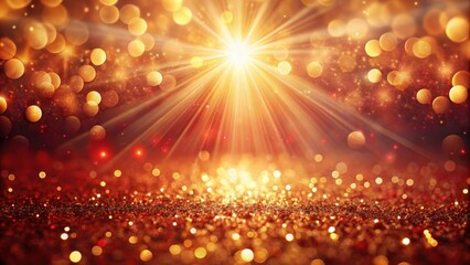 Wall Mural - Golden light rays shining with sparkling red bokeh background, golden, light rays, shining, sparkling, red, bokeh