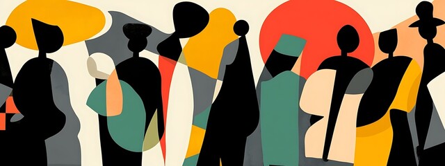 Poster - Abstract art of diverse people gathering.