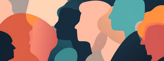 Poster - Abstract illustration of diverse people's profiles, symbolizing unity and community.